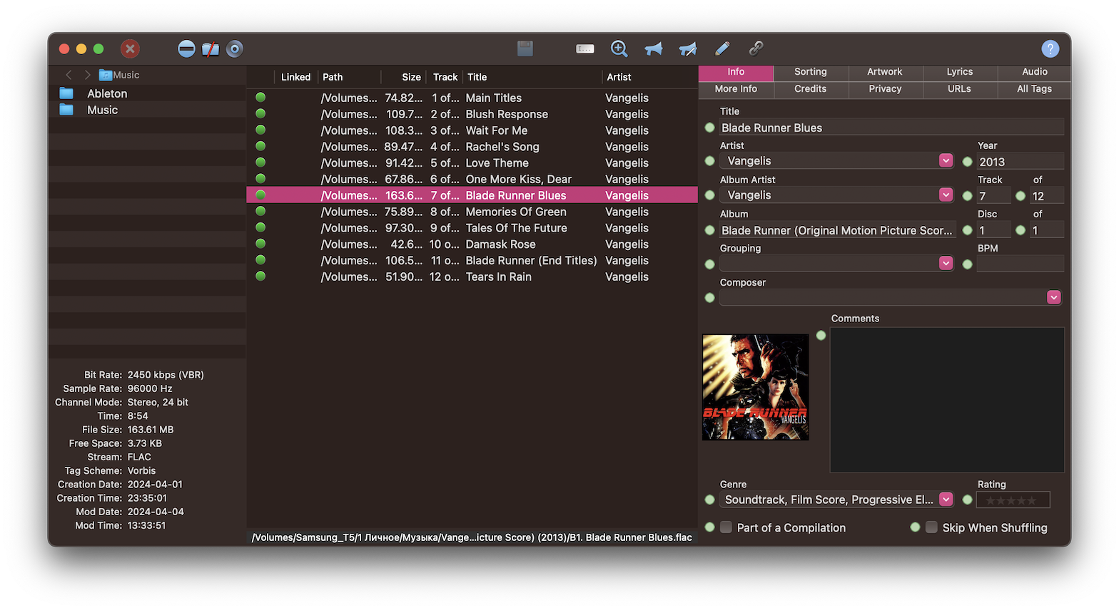 Yate application window for editing music metadata